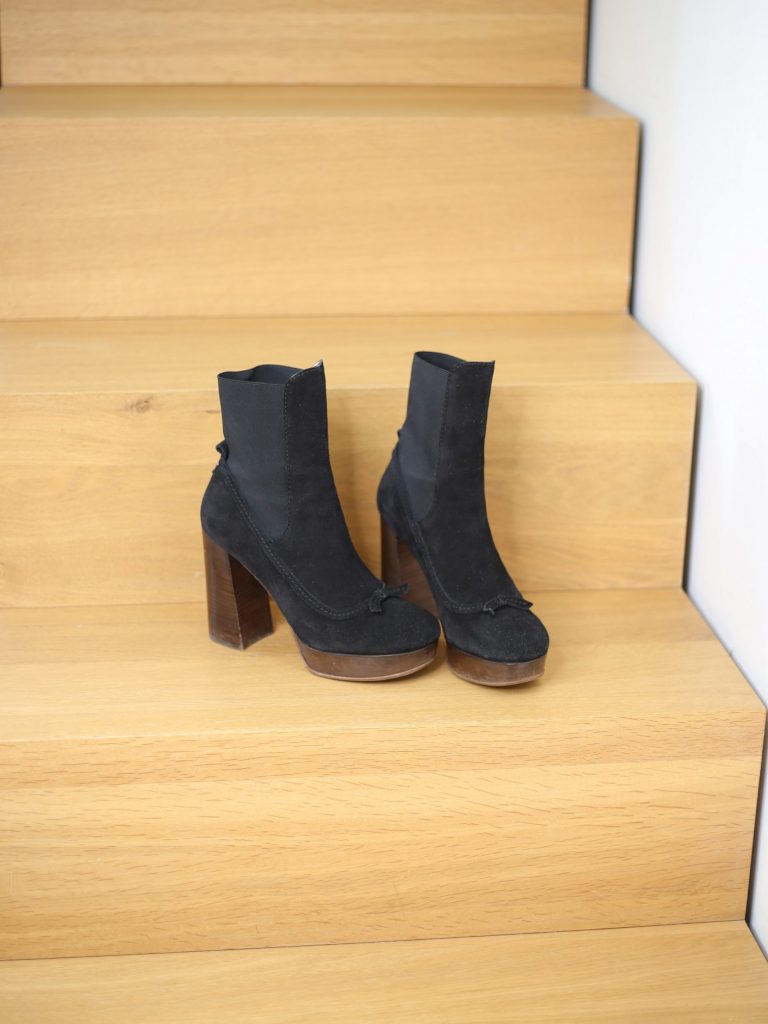 Ein Produktfoto mit schwarzen Schuhen mit Blockabsatz